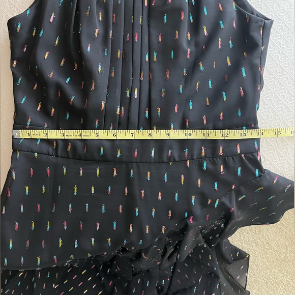 Betsy & Adam Metallic Front Ruffle Slit Halter Nevk Sleeveless Gown - Picture 9 of 17